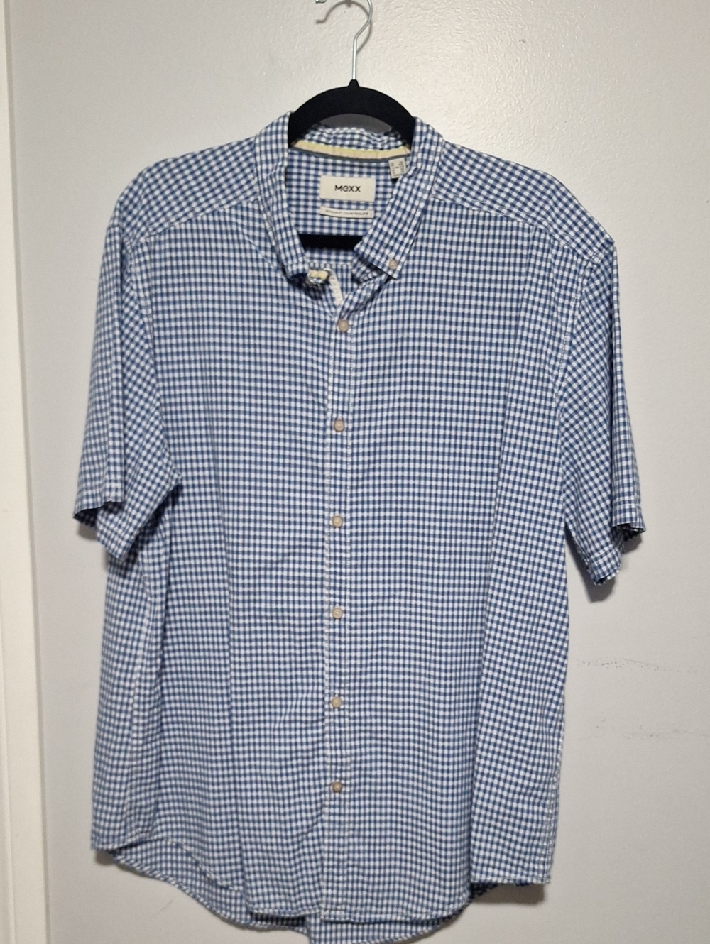 Mexx Blue and White Gingham Short-Sleeve Button-Down Shirt